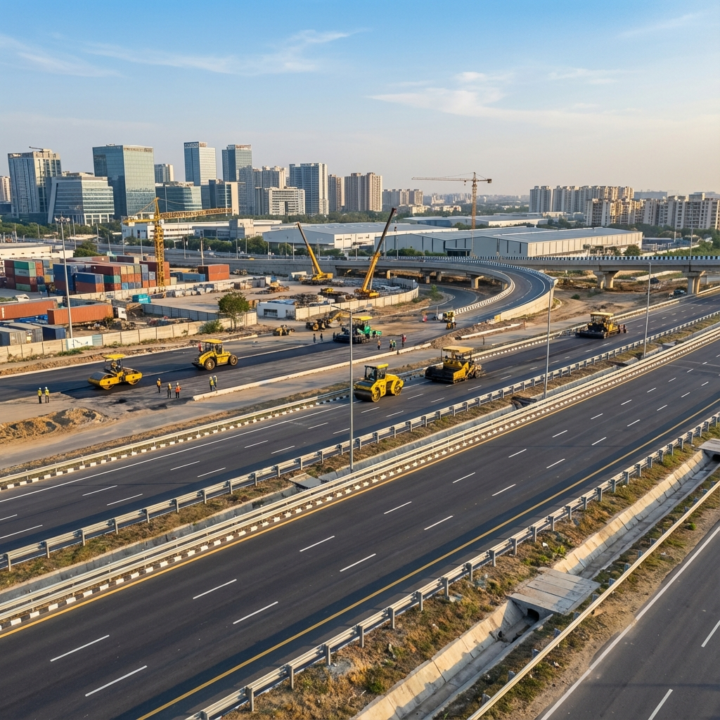 Infrastructure development in NCR showing modern highways, flyovers, and ongoing construction shaping regional growth